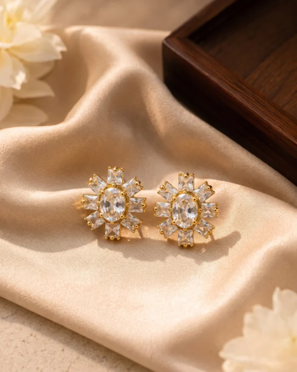 Golden Floral Crystal Earrings