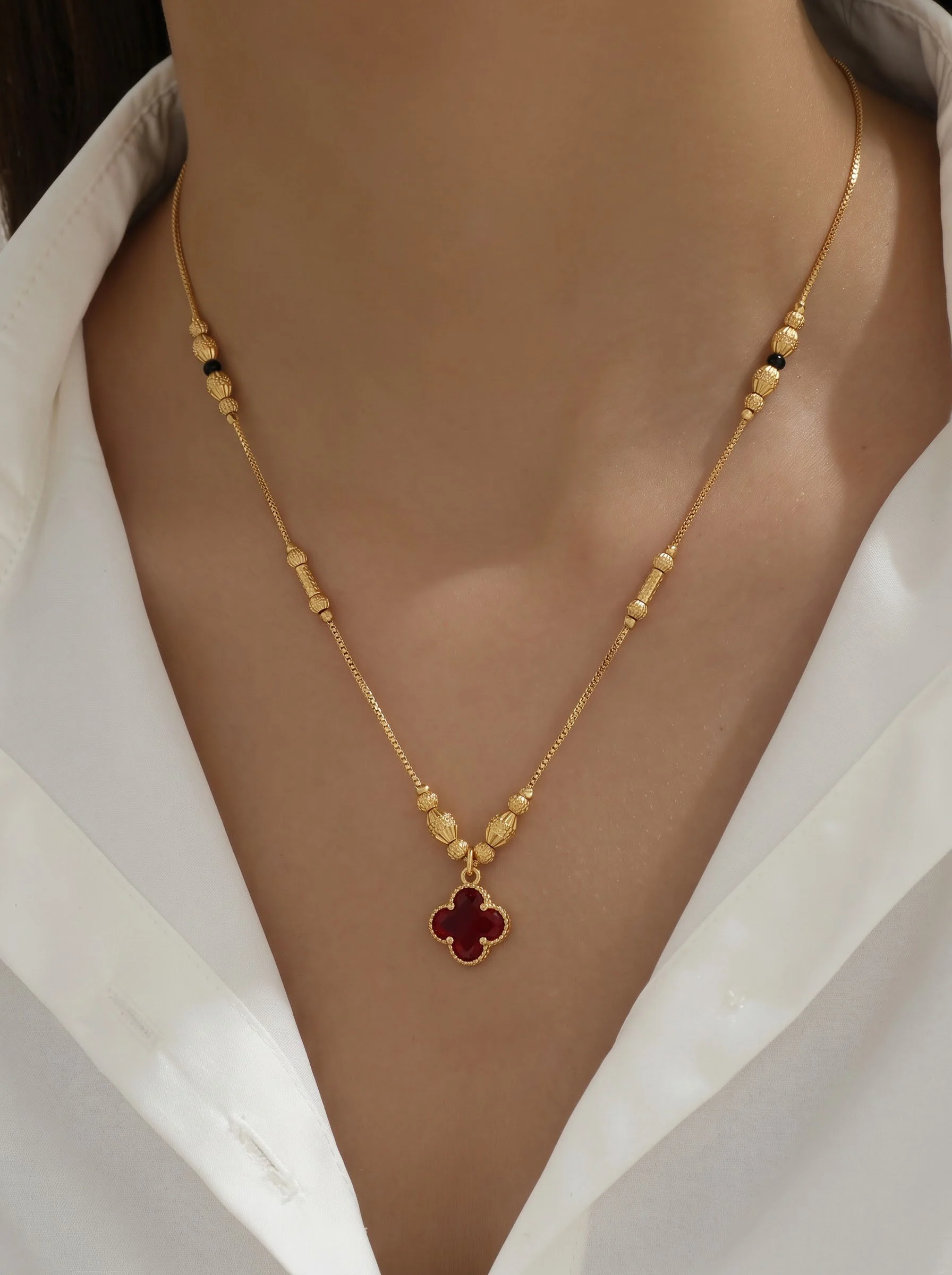 Ruby Flower Gold Necklace