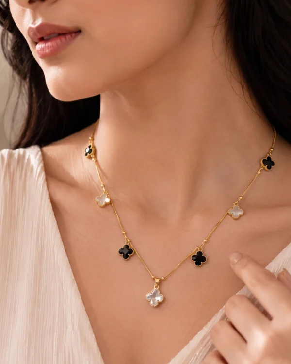 Golden Clover Charm Station Necklace
