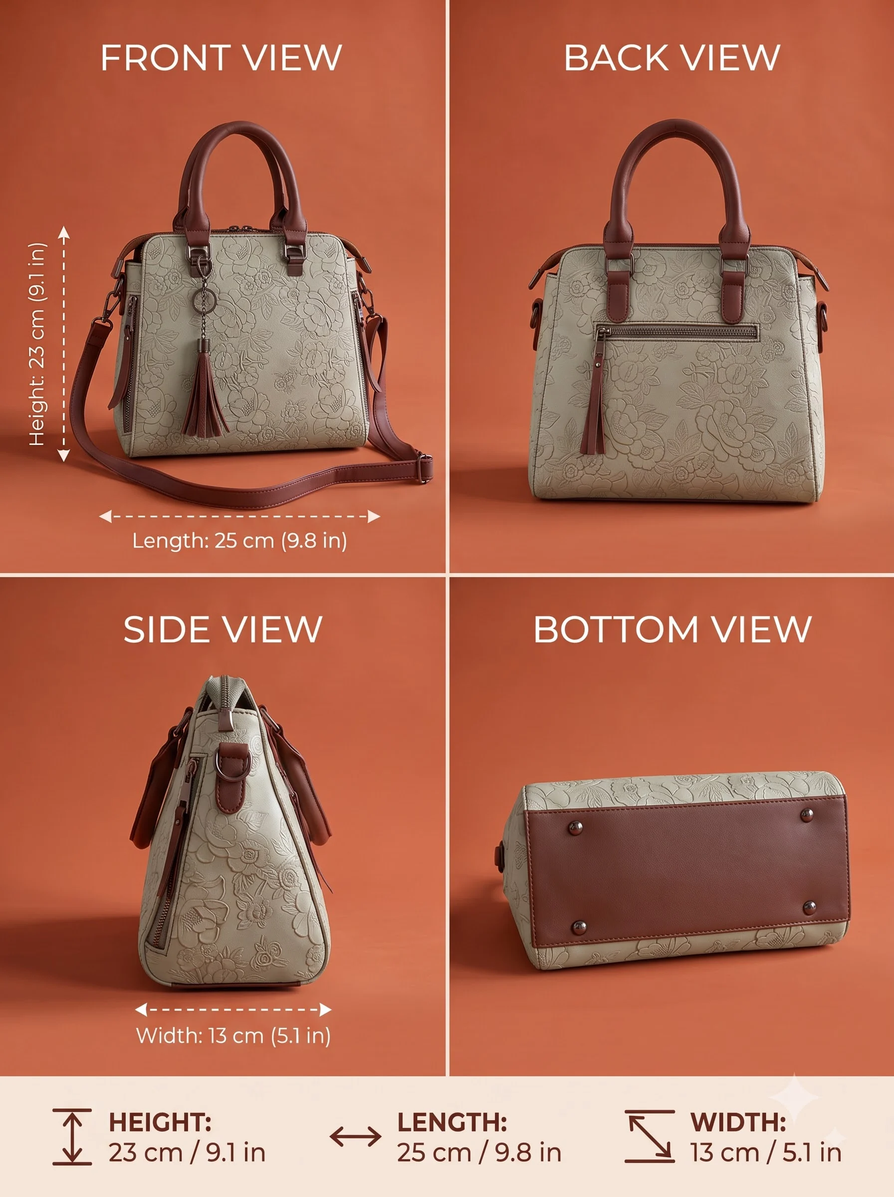 Grey Floral Embossed Handbag - Image 3