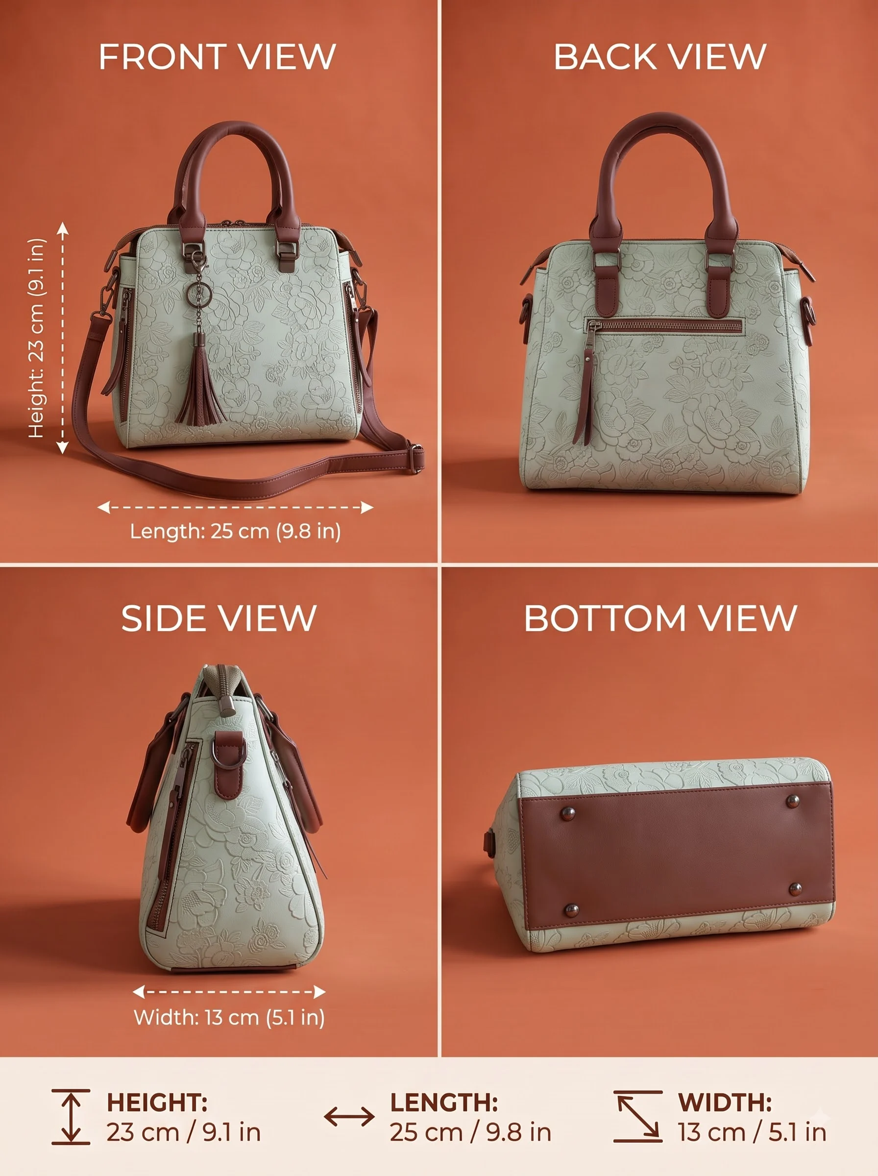 Floral Embossed Mint Handbag - Image 5