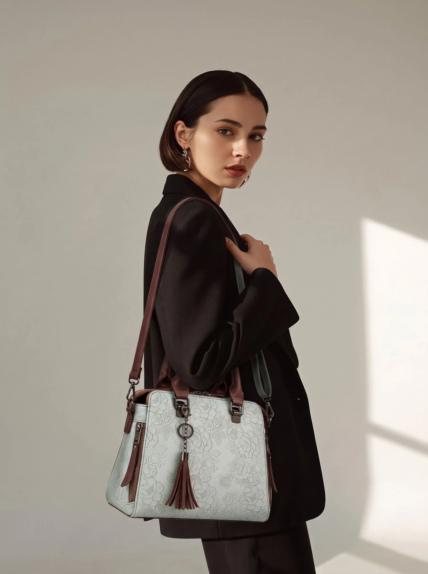 Floral Embossed Mint Handbag - Image 6