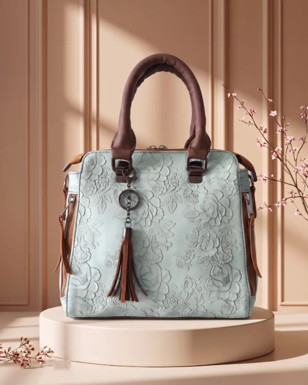 Floral Embossed Mint Handbag